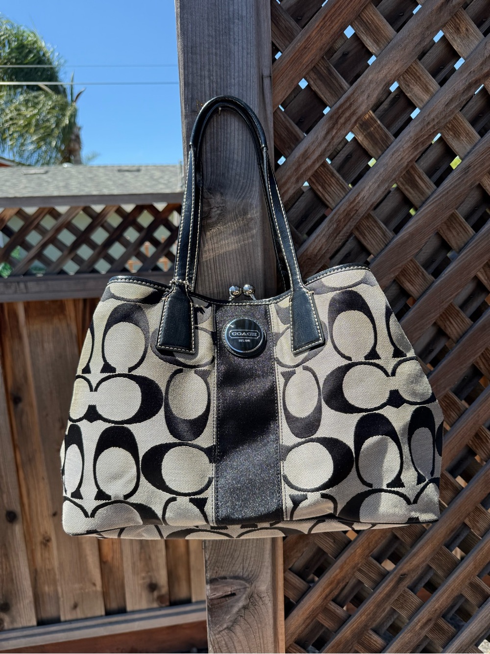 2011 Coach Signature Stripe Frame Carryall